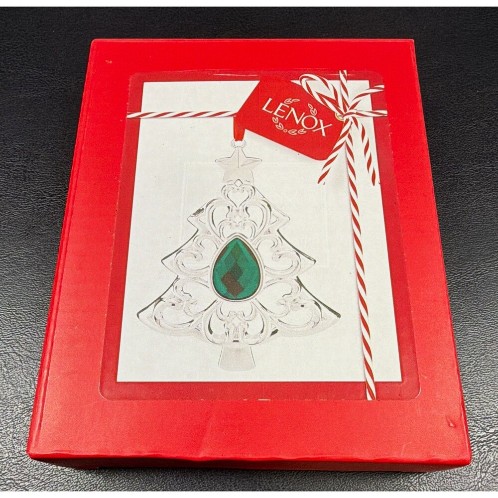 Lenox Bejeweled Tree Ornament Silverplate Green Crystal 856360 NRFB Christmas